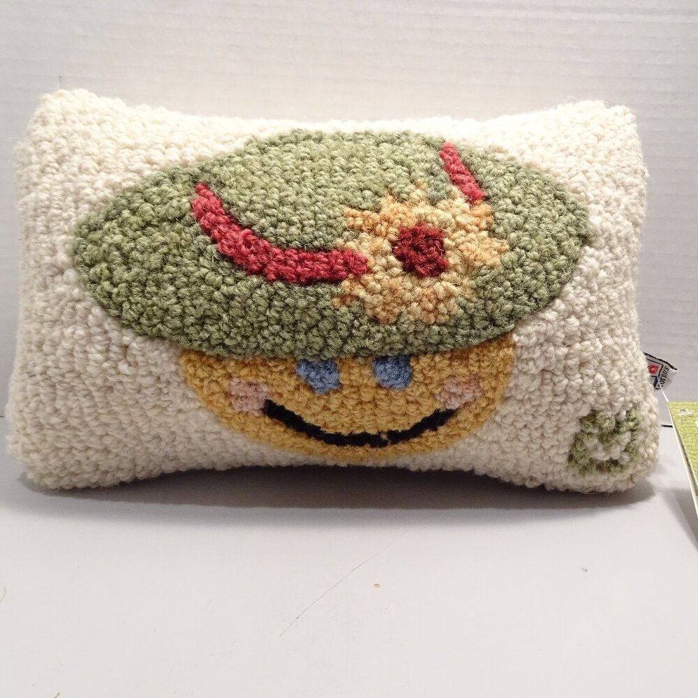 Chandler 4 Corners Mrs Honey Hat Happy Pillow Hand Hooked Wool With Velvet Back